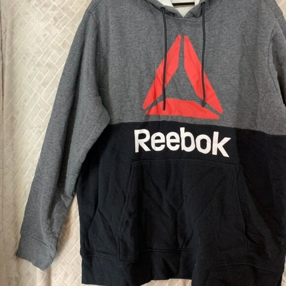 Reebok Mens XL Hoodie Sweat Shirt Gray Color Block Logo Cotton Blend Athletic - Picture 4 of 16